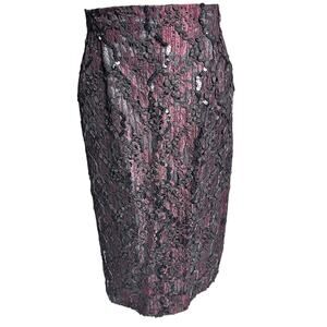 Cathy Hardwick Vintage Size‎ 12 Lace Overlay Sequined Ribboned Pencil Midi Skirt
